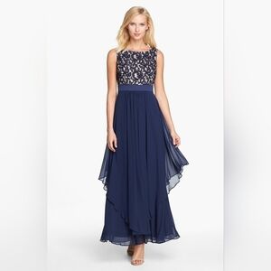Eliza J Navy Blue Lace High Low Dress